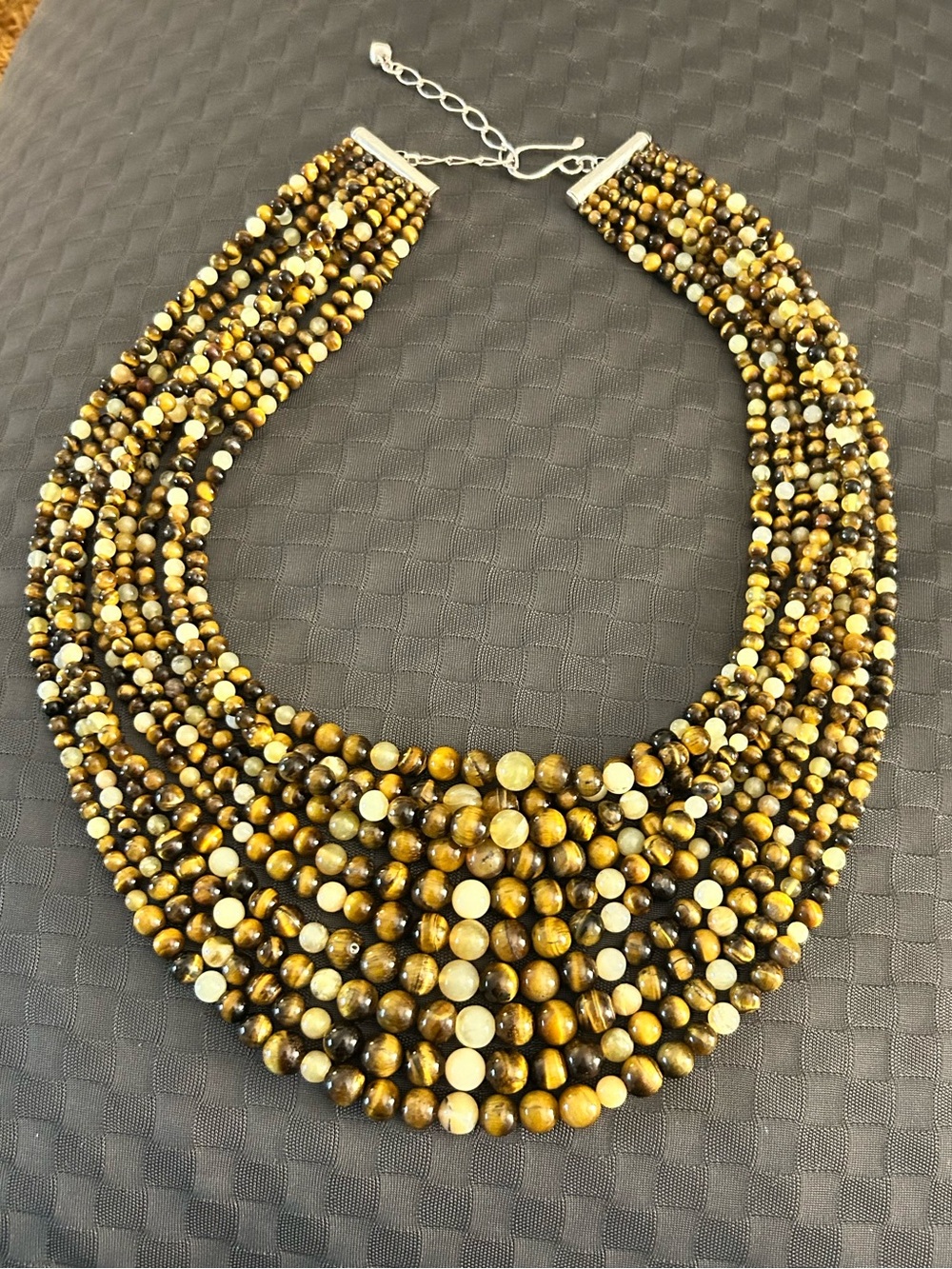 Vintage Jay King Tiger’s Eye Yellow Opal 10-Strand Sterling Silver Necklace